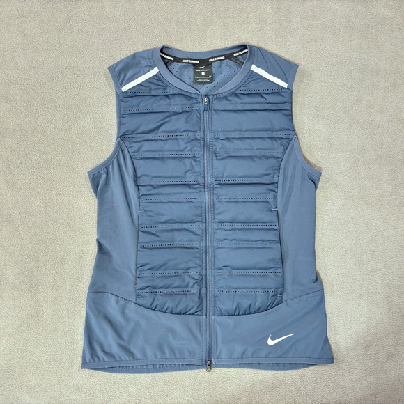 Nike Running Aeroloft Goose Down Vest Navy Blue Zip Reflective Puffer Women's S - Picture 1 of 10